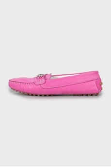 Pink loafers with brand logo