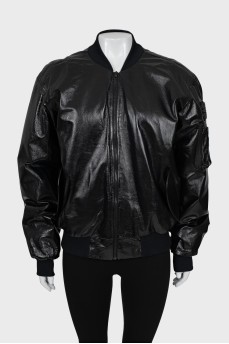 Leather down jacket with patch pockets