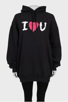 Black oversized hoodie with print