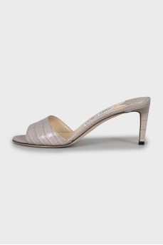 Leather embossed heeled slides
