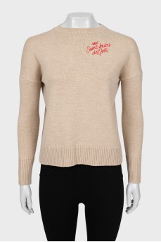 Wool sweater with embroidered print