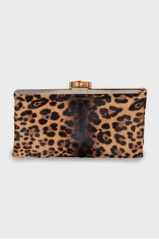 Animal print leather clutch