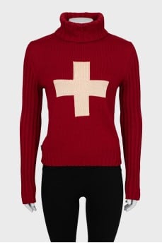 Red turtleneck sweater