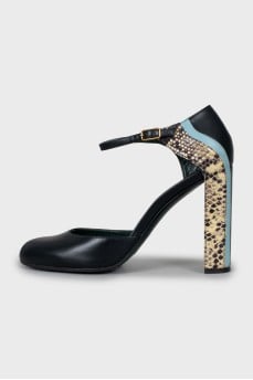 Leather high heels shoes