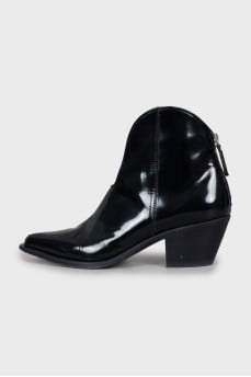 Patent leather pointed toe ankle boots