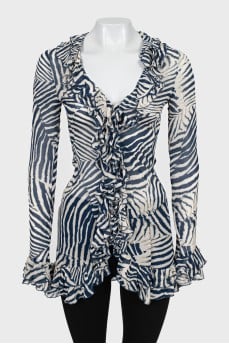 Animal print blouse with ruffles