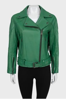 Fitted leather jacket with belt