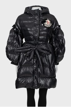 Quilted down jacket with hood and belt