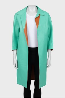 Leather coat with tag