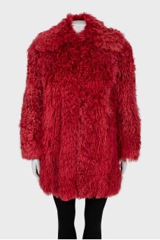 Short red fur coat