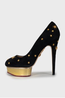 Suede shoes with gold decor