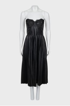 Black eco-leather midi dress