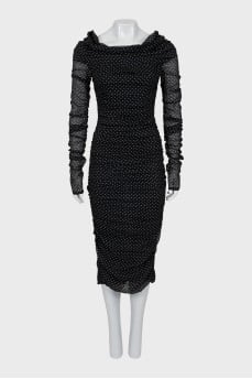 Polka Dot Print Draped Dress