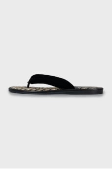 Velour black flip flops