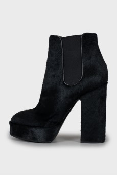 Black pony skin ankle boots