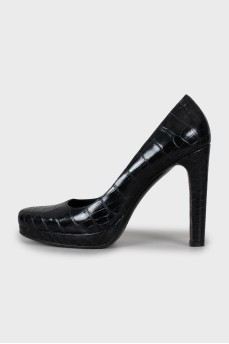 Black shoes with embossed leather