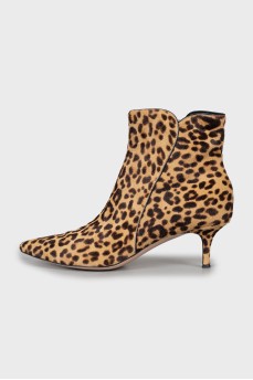 Animal print leather ankle boots