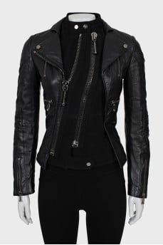 Leather jacket with double buckle