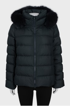 Quilted A-line down jacket with fur
