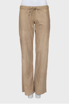 Suede trousers with elastic band
