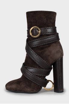 Suede ankle boots with straps