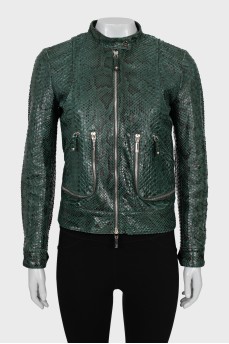 Python leather jacket with zipper