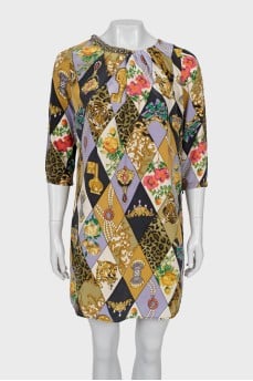 Silk dress with print and decor