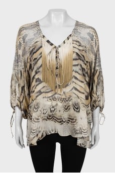 Silk blouse with fringe
