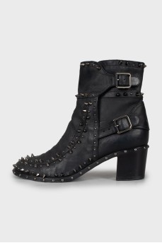 Leather ankle boots with silver studs