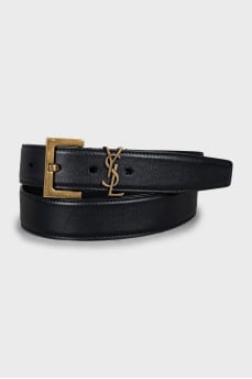 Leather belt with gold logo