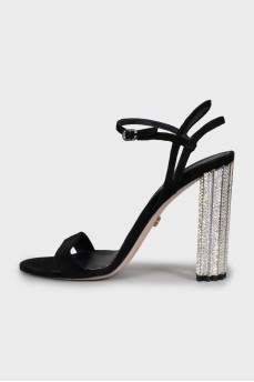 Suede sandals with rhinestones on heels