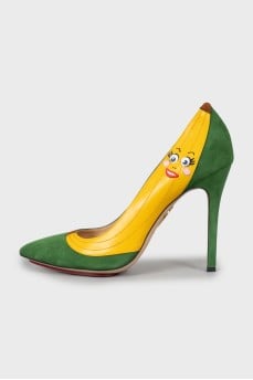 Decorated suede stiletto heels