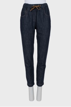 Dark blue jeans with elastic waistband