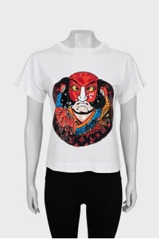 White T-shirt with sequins and print