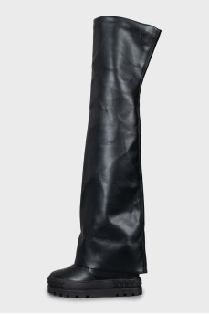 Leather over-the-knee boots with a relief pattern
