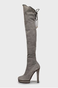 Suede Lace-Up Over-the-Knee Boots