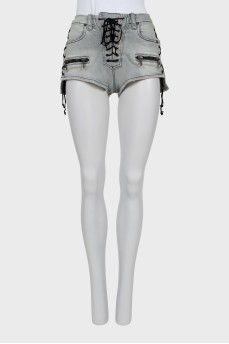 Mini denim shorts with lace up