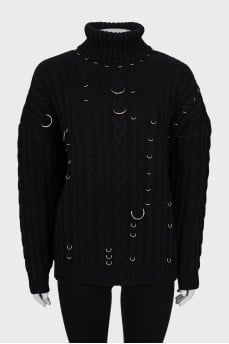 Black wool and cashmere sweater