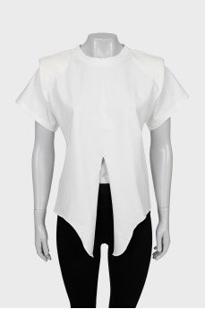 T-shirt with slit and accent shoulders