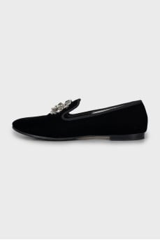Velour shoes decorated with rhinestones