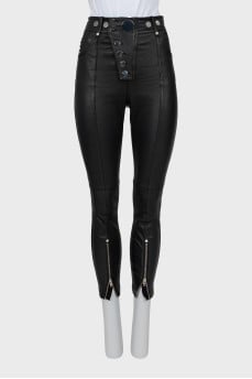 Leather trousers with silver buttons
