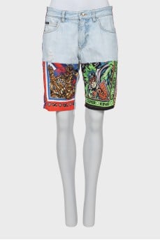 Denim shorts with combined inserts
