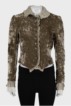 Cropped velour jacket with tag