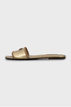 Gold embossed leather flip flops