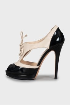 Two-tone leather stiletto heels