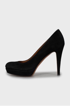 Black suede wedge heel shoes