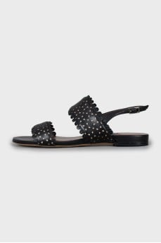 Leather sandals with perforated pattern