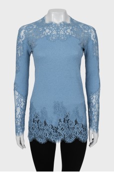 Blue blouse decorated with lace