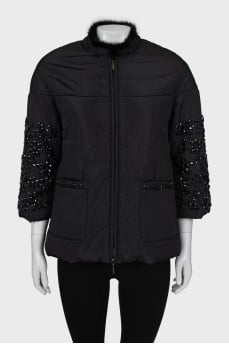 Quilted jacket decorated with rhinestones