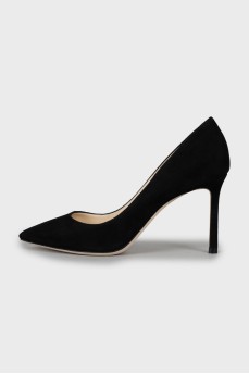 Suede stiletto heels with tag